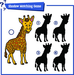 Vector illustration of shadow matching game with happy cartoon giraffe for children