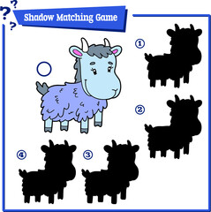 Vector illustration of educational shadow matching game with cartoon character for children
