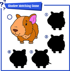 Vector illustration of educational shadow matching game with cartoon character for children