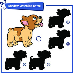 Naklejka premium Vector illustration of shadow matching game with happy cartoon dog for children