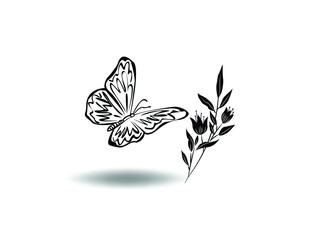 butterfly Icon Vector illustration. leaves symbol. tattoo sign, emblem isolated on white background, Flat style for graphic and web design, logo, silhouette