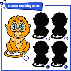 Vector illustration of shadow matching game with happy cartoon tamarin for children