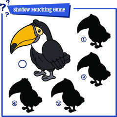 Vector illustration of shadow matching game with happy cartoon tukan for children © boyusya