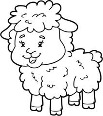 Vector illustration of cute cartoon  sheep character for children, coloring page
