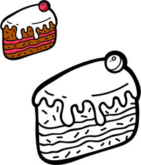 Vector illustration coloring page of cartoon  cake for children, coloring and scrap book