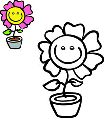 Vector illustration coloring page of cartoon flower for children, coloring and scrap book