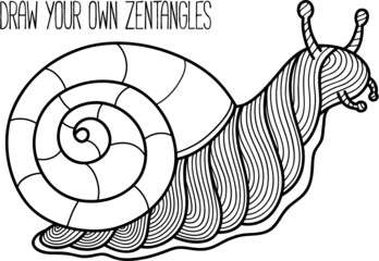Vector illustration of cute ornate zentangle garden snail for children or for adult anti stress coloring book
