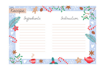 Christmas holiday baking recipe template with ingredients and instructions