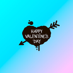 simple vector illustration of black spot in the shape of a heart with a cupid's arrow in which the inscription congratulations on Valentine's Day
