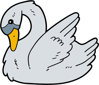 Vector illustration of cute cartoon swan character for children, coloring page