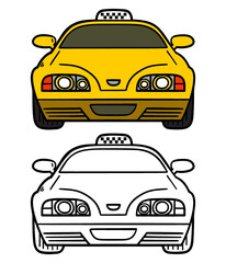Vector illustration coloring page of cartoon taxi cab for children and scrap book