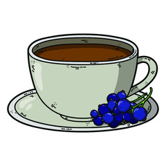 Vector illustration of cute simple tea cup and berries