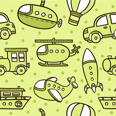 Seamless baby boy pattern with transportation