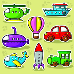 Collection of cute vector transportation toys