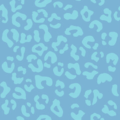 Leopard seamless pattern. Vector animal print design. Light blue spots on a blue background. Jaguar, leopard, cheetah, panther fur. Leopard skin imitation can be painted on clothes, paper or fabric.