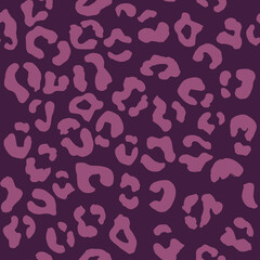 Leopard seamless pattern. Vector animal print. Light violet spots on a purple background. Jaguar, leopard, cheetah, panther fur. Leopard skin imitation can be painted on clothes, paper or fabric.