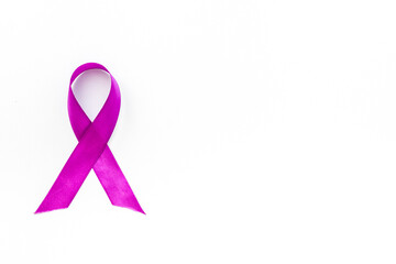 Purple ribbon awareness isolated on white. Alzheimer's or epilepsy awareness. Top view