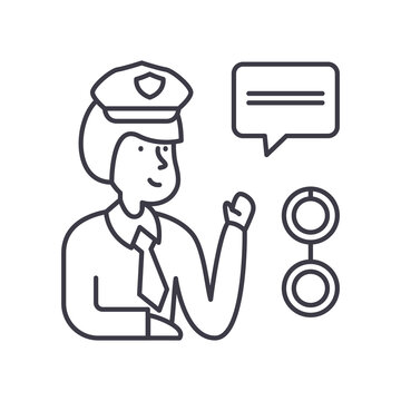 Policeman image icon, linear isolated illustration, thin line vector, web design sign, outline concept symbol with editable stroke on white background.