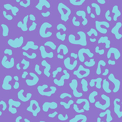 Leopard seamless pattern. Vector animal print. Turquoise spots on a violet background. Jaguar, leopard, cheetah, panther fur. Leopard skin imitation can be painted on clothes, paper or fabric.