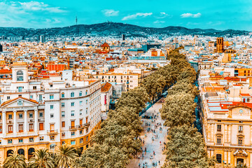 Panorama on Barcelona city from Columbus monument.Barcelona. Spain.