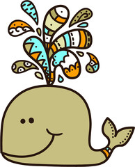 .Vector illustration of adorable friendly whale