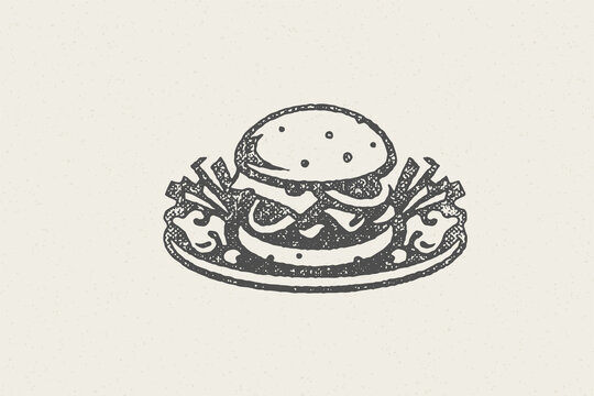 Vector Image Of Burger And Fries On Plate