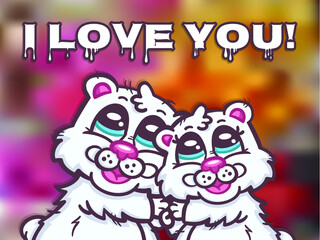 Beautiful vector romantic card with polar bears