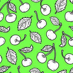 Vector doodle seamless pattern with cherries for wallpaper, web page background, surface textures, textile, scrap book, design fabric, menu
