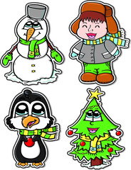 Stickers of cute winter characters
