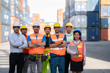 Team, meeting worker  container, Logistics and transportation business Containers import concept...