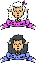 vector labels of natural wool with funny sheeps