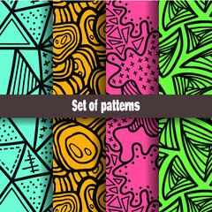 Cute abstract zentangle seamless pattern collection. Vector set of hand drawn seamless zentangle patterns with different abstract shapes