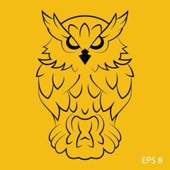 vector owl outline with folded wings