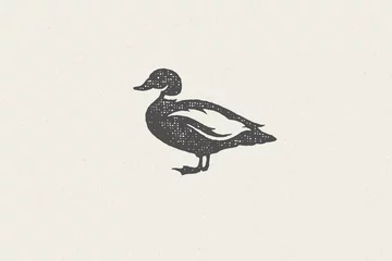 Fototapete Black duck silhouette for animal husbandry industry hand drawn stamp effect vector illustration. © provectors
