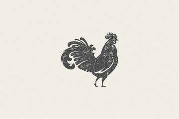 Fototapeta na wymiar Rooster silhouette for poultry farm industry hand drawn stamp effect vector illustration.