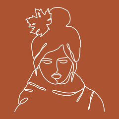 Minimal monoline girl portrait in trendy continuous art manner.