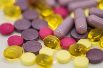different medicines on a light background.