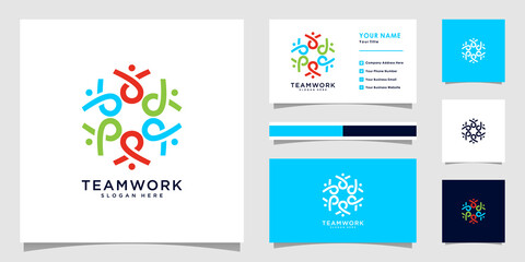 teamwork people logo premium vector with business card design