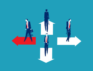 Business goals.Trend and movement to success, People standing on arrow different direction