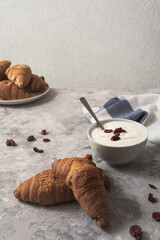Breakfast: Homemade croissants and yoghurt with sweet dried rose hips