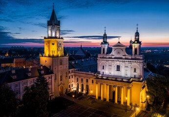 Fototapeta na wymiar Main cathedral of St. John and the Trinitarian tower in Old Town in Lublin, Poland