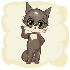 Little Kitten. Kitty cub. Cute funny animal on an abstract background. Child. Cartoon style. Isolated on white.  vector