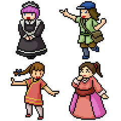pixel art set isolated lovely woman