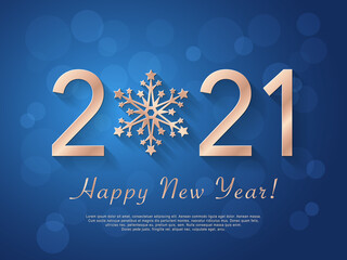 Fototapeta na wymiar Happy New Year 2021 design with snowflake.