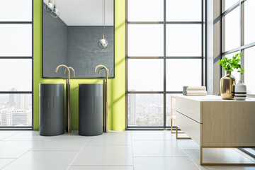 Modern bathroom with mirror on wall