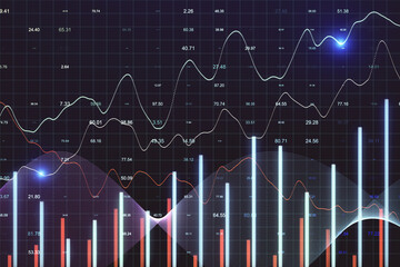 Glowing business charts with stock statistics on virtual screen