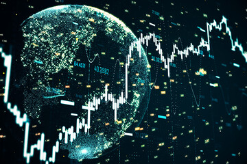 Creative digital globe with forex charts.