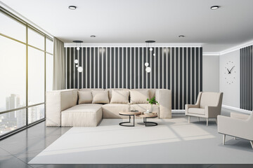 Contemporary living room with sofa and two chair