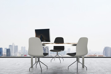 Contemporary  CEO office interior with panoramic city view.