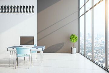 Coworking office in minimalistic interior